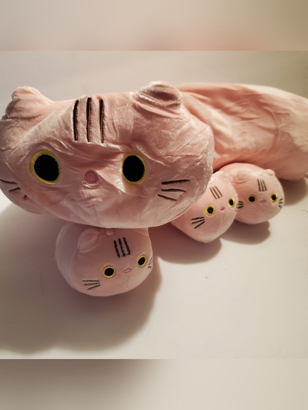 Pink Cat Plush Stuffed Animal with Kittens Collectible Animation Merchandise